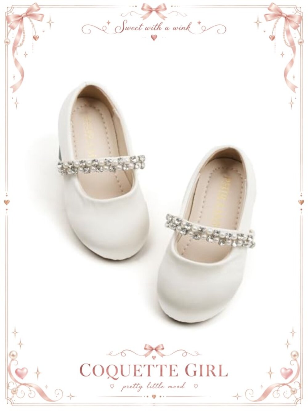 Toddler Girls Satin Ballet Flats Rhinestone Dress Shoes
